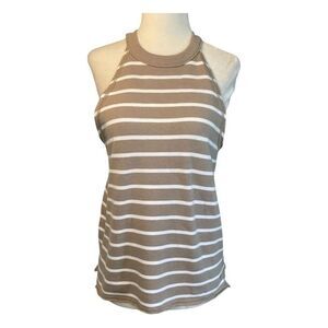 Aerie Striped Halter Top White French Terry Knit Sleeveless High Collar S